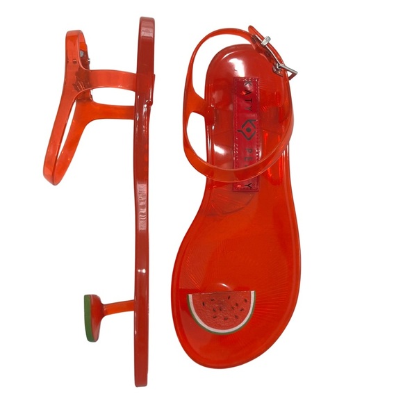 KATY PERRY Sandals The Geli Watermelon Buckle Ankle Strap Flat Jelly Shoes Red 8 - Picture 17 of 17